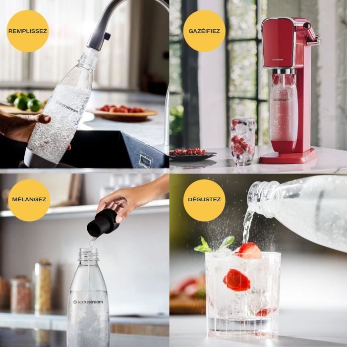 Machine a soda et eau pétillante SODASTREAM - ART Mandarine - 1 bouteille compatible lave-vaisselle - 1 recharge de gaz 60L