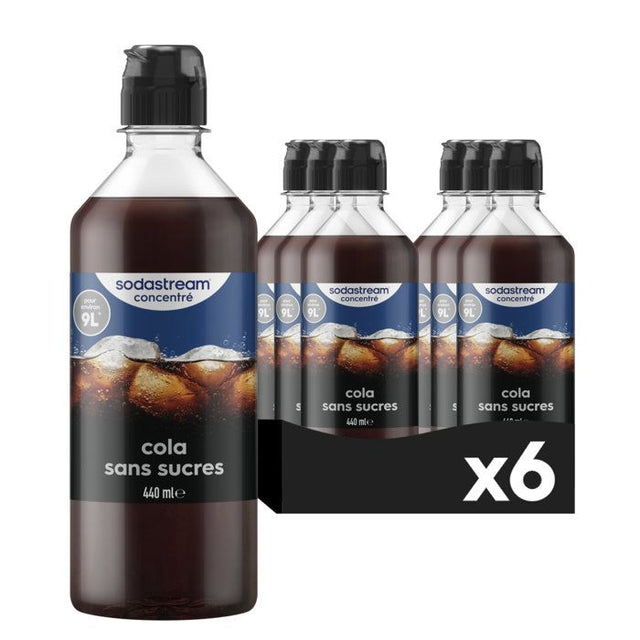 Concentrés SODASTREAM - Lot de 6 concentrés Cola sans sucres - Jusqu'a 54L de boissons - 440ml