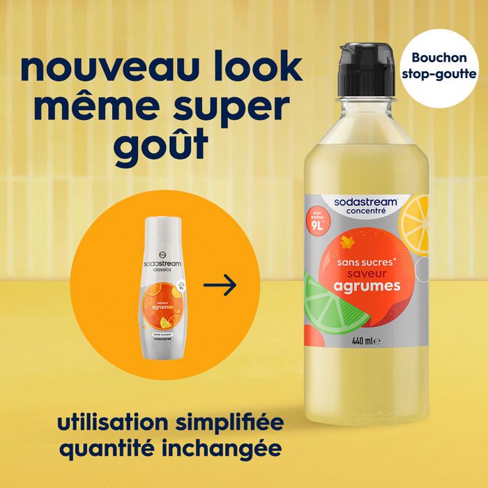 Concentrés SODASTREAM - Lot de 6 concentrés Agrumes sans sucres - Jusqu'a 54L de boissons - 440 ml