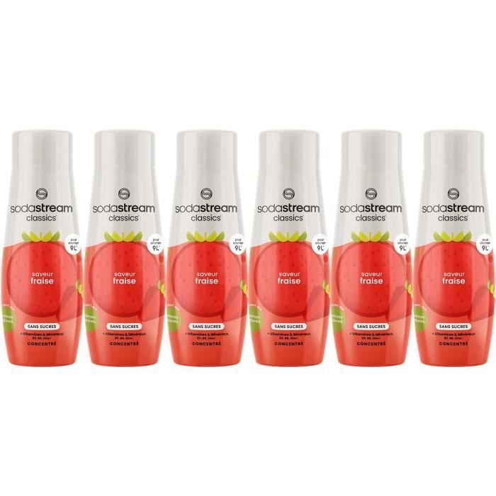 Concentrés SODASTREAM - Lot de 6 concentrés Fraise sans sucres - Jusqu'a 54L de boissons - 440 ml