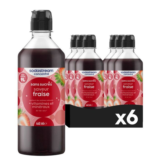 Concentrés SODASTREAM - Lot de 6 concentrés Fraise sans sucres - Jusqu'a 54L de boissons - 440 ml
