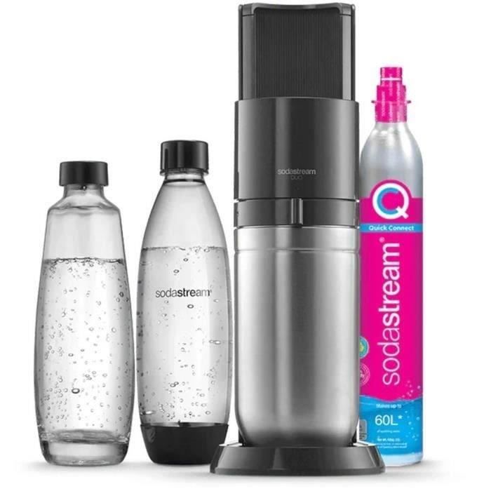 SODASTREAM Duo - Machine a Eau Pétillante Noire - Pack 2 Bouteille 1L Compatible Lave-Vaisselle + 1 Recharge de Gaz 60L a Clipser