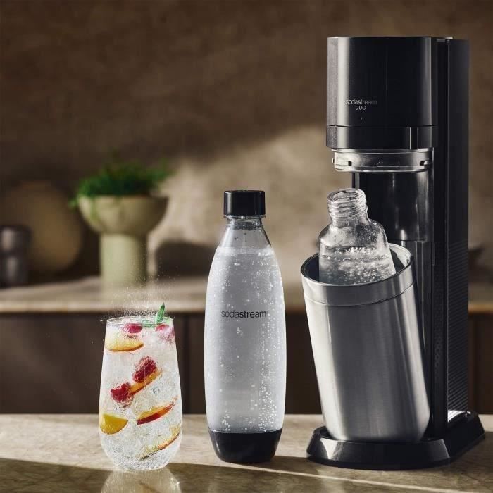 SODASTREAM Duo - Machine a Eau PÈtillante Noire - Pack 2 Bouteille 1L Compatible Lave-Vaisselle + 1 Recharge de Gaz 60L a Clipser