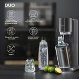 SODASTREAM Duo - Machine a Eau PÈtillante Noire - Pack 2 Bouteille 1L Compatible Lave-Vaisselle + 1 Recharge de Gaz 60L a Clipser