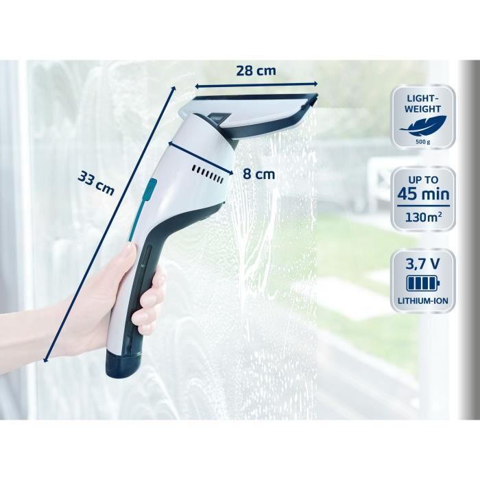 Aspirateur a vitres et salle de bains Leifheit Nemo 51030, lave vitres électrique avec boîtier étanche, autonomie 45 minutes, blanc