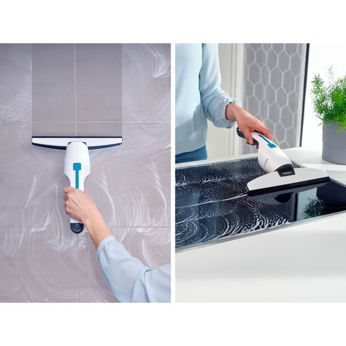 Aspirateur a vitres et salle de bains Leifheit Nemo 51030, lave vitres électrique avec boîtier étanche, autonomie 45 minutes, blanc
