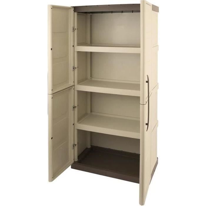 Armoire de rangement haute en résine TOOD - 3 tablettes - Taupe/écru - Charge maximale 60 kg