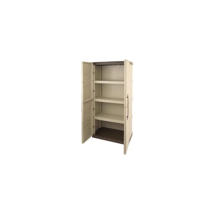 Armoire de rangement haute en rÈsine TOOD - 3 tablettes - Taupe/Ècru - Charge maximale 60 kg