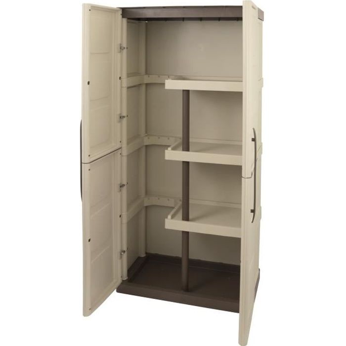 Armoire de rangement haute en résine TOOD avec porte-balai - 3 tablettes - Taupe/écru