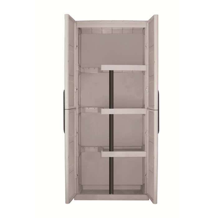 Armoire de rangement haute en rÈsine TOOD avec porte-balai - 3 tablettes - Taupe/Ècru
