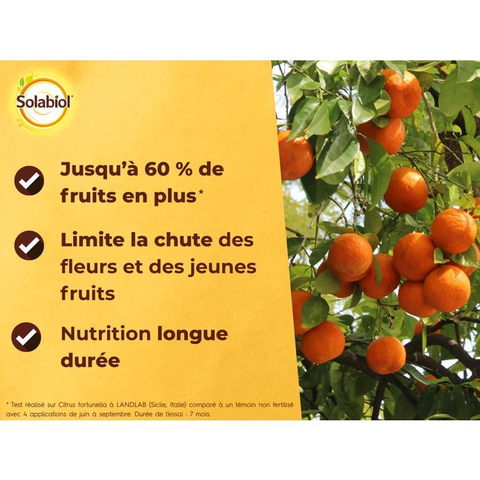 SOLABIOL Engrais agrumes - 1,5kg - Favorise la fructification - Nutrition longue durée - Jusqu'a 60% de fruits en plus - UAB