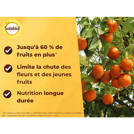 SOLABIOL Engrais agrumes - 1,5kg - Favorise la fructification - Nutrition longue durée - Jusqu'a 60% de fruits en plus - UAB