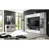 Composition murale TV SIENNA - Laqué blanc et béton - L295 x P30 x H187 cm