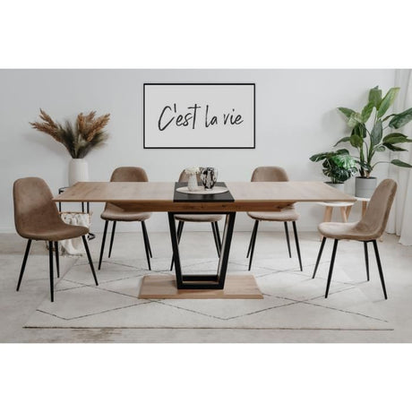 Table extensible - SORIA - Rectangulaire - 10 personnes - 160/200 x 76 x 90 cm - Noir / Chene artisan