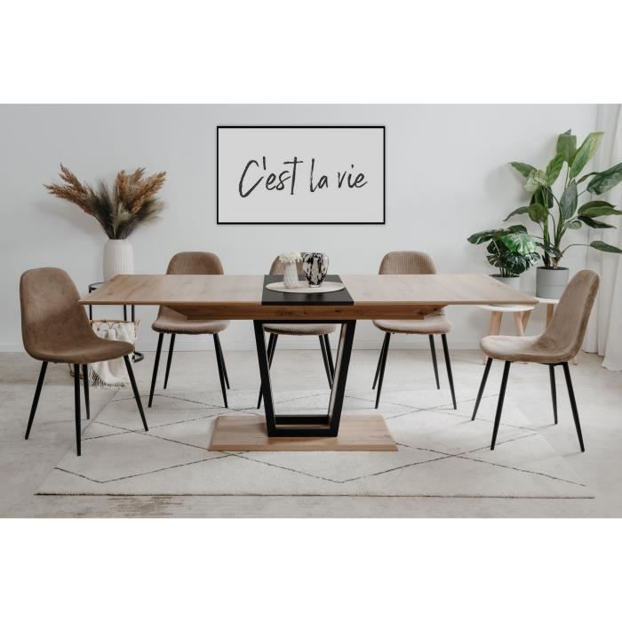 Table extensible - SORIA - Rectangulaire - 10 personnes - 160/200 x 76 x 90 cm - Noir / Chene artisan