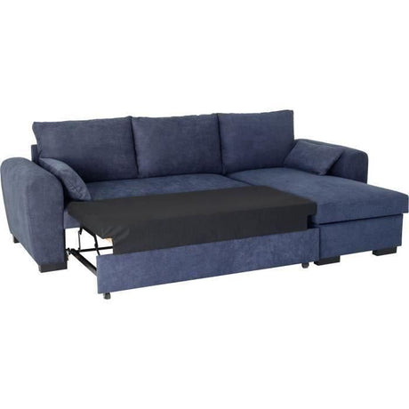 Canapé d'angle convertible réversible MAX - Méridienne avec coffre - Tissu bleu - L 240 x P 143 x H 85 cm