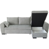 Canapé d'angle convertible réversible MAX - Méridienne avec coffre - Tissu gris clair - L 240 x P 143 x H 85 cm
