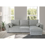 Canapé d'angle convertible réversible MAX - Méridienne avec coffre - Tissu gris clair - L 240 x P 143 x H 85 cm