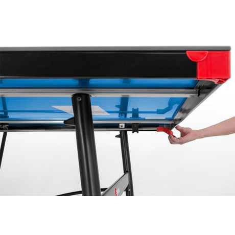 Table tennis de table - SPONETA - S3-87e - Pliable - Usage extérieur - Filet + rangements + roues multi-directionnelles - Bleu/noir