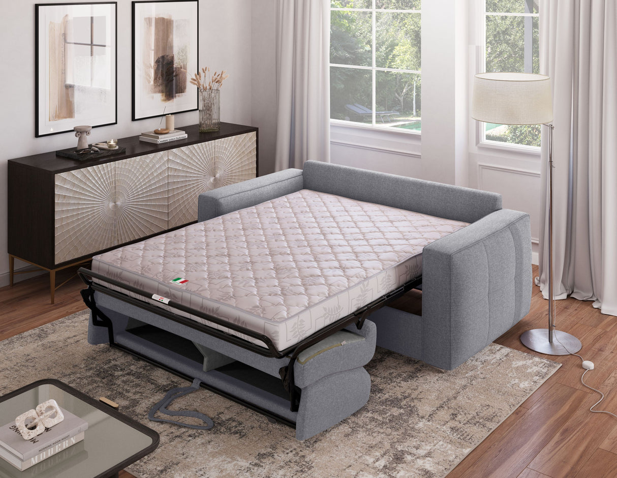 Canapé convertible express - 3 places - SQUARE - Tissu Gris clair - 200 x 105 x 90 cm