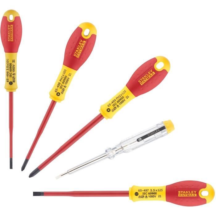 Jeu de 5 Tournevis - STANLEY FATMAX - XTHT0-62692 - Slim IsolÈs 1000V - Electricien + Phillips + Testeur