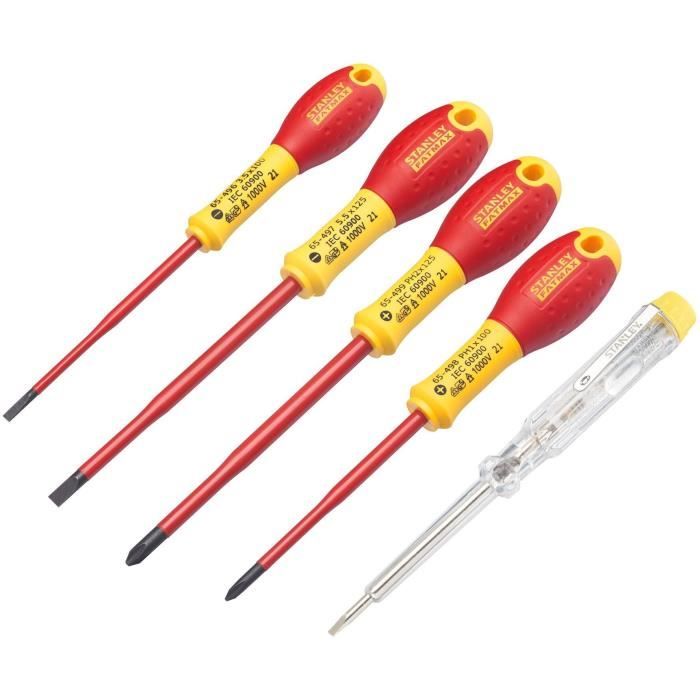 Jeu de 5 Tournevis - STANLEY FATMAX - XTHT0-62692 - Isolés 1000V - Electricien + Phillips + Testeur