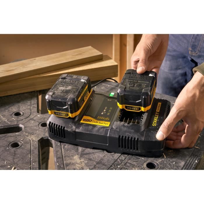 Double chargeur 18V 4A - STANLEY FATMAX - Compatible avec toutes les batteries de la Gamme V20 - SFMCB24-QW