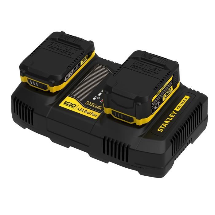 Double chargeur 18V 4A - Stanley Fatmax - Compatible avec toutes les batteries de la Gamme V20 - SFMCB24-QW