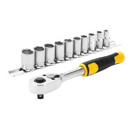 Jeu de cliquet et douilles - STANLEY - STMT82666-0 - cliquet 72 dents 1/4' + 10 douilles 12 pans de 5,5 a 14 mm