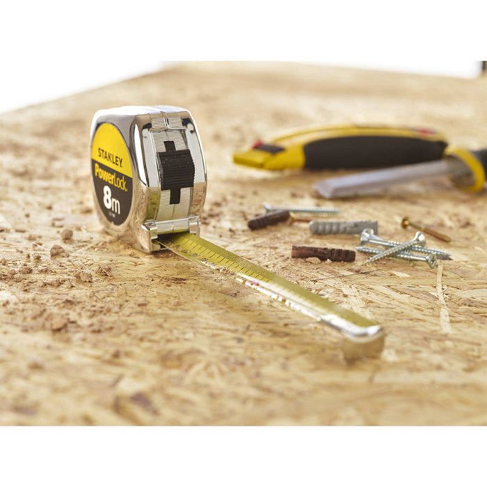 Metre ruban 8m x 25mm STANLEY - Powerlock Classic ABS - Revetement Mylar - Crochet 3 rivets