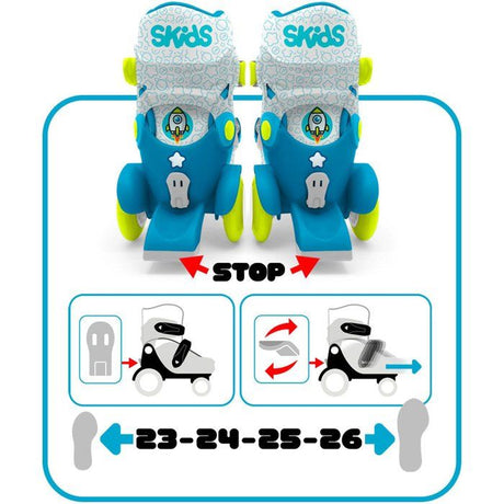Patins ajustables - STAMP - Skids Control Explore - 4 roues - Taille 23-26 - Bleu