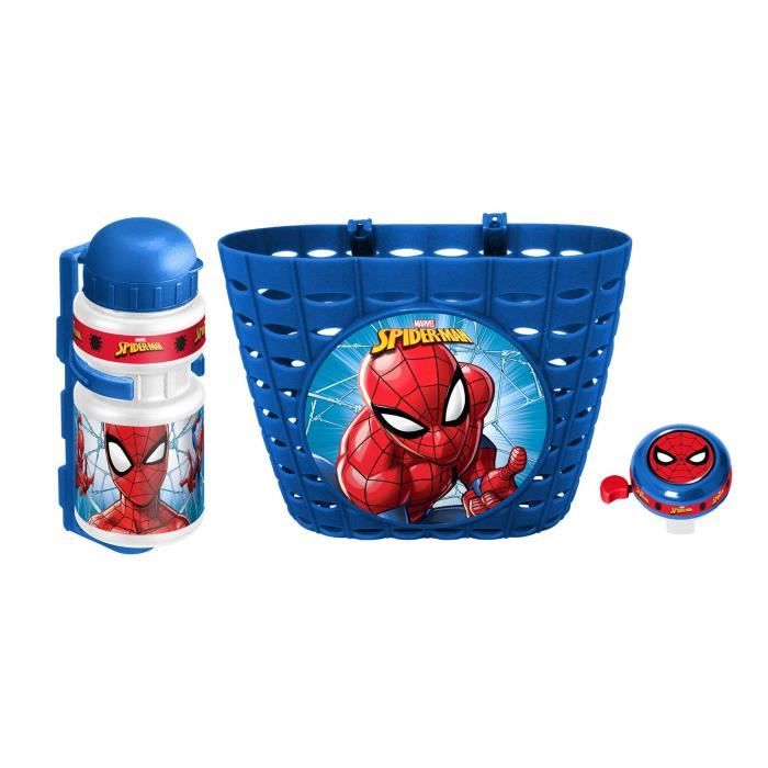 Set Corbeille + Bidon + Sonnette SPIDER-MAN - Pour Enfant a partir de 3 ans - Couleur Bleu et Rouge