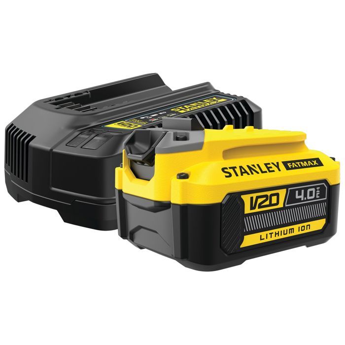Pack batterie 18V 4 Ah + chargeur 2A - STANLEY FATMAX - Compatible avec la gamme STANLEY FATMAX V20 - SFMCB14M1-QW