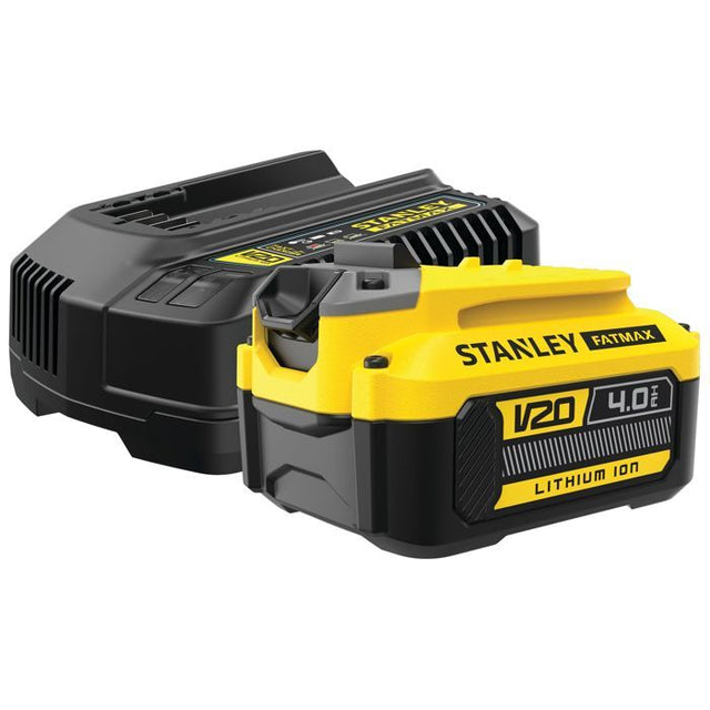 Pack batterie 18V 4 Ah + chargeur 2A - STANLEY FATMAX - Compatible avec la gamme STANLEY FATMAX V20 - SFMCB14M1-QW