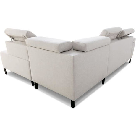Canapé d'angle convertible - 4 personnes - STAN - Tissu Beige - 3 tétieres - Réversible - 243 x 92 x 184 cm