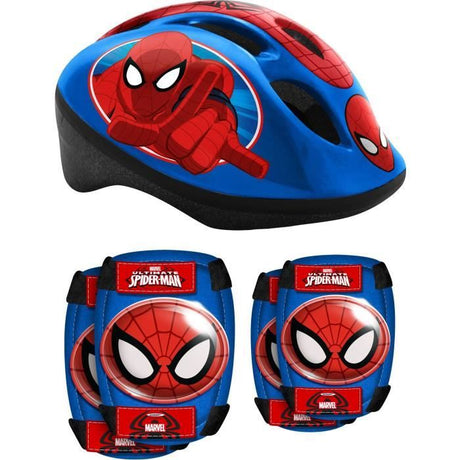 Casque + Coudieres/Genouilleres - STAMP - Spider-man - Tour de tete réglable - Coque blister - Garçon