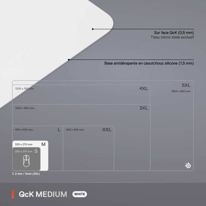 Tapis de souris gaming - STEELSERIES - QcK M - Blanc