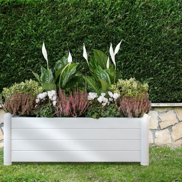 STEFANPLAST Bac a fleurs rectangulaire - ITALIA - Finition effet bois - 100x43xH35cm - 80L - Blanc
