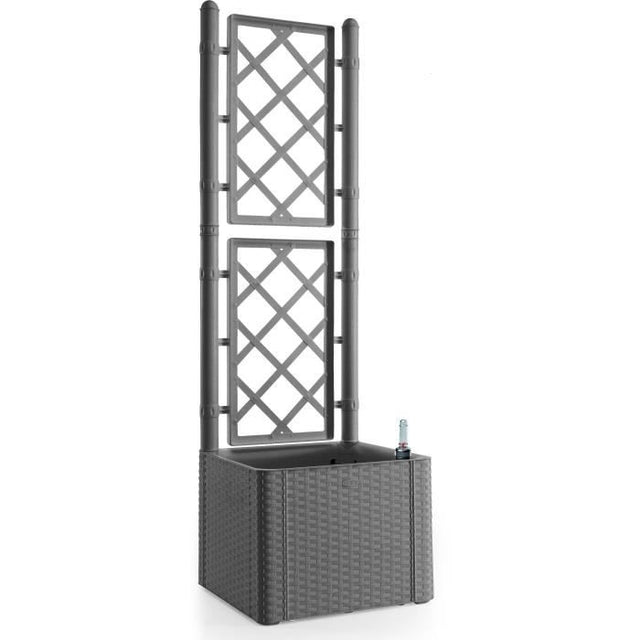STEFANPLAST Bac a fleurs NATURAL DELUXE - Carre avec treillis - Stone gris -  43x43xh142cm