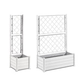 STEFANPLAST Bac a fleur/Jardiniere rectangulaire avec treillis - Finition effet bois - 100 x 43 x H 142 cm - 80 L - Blanc