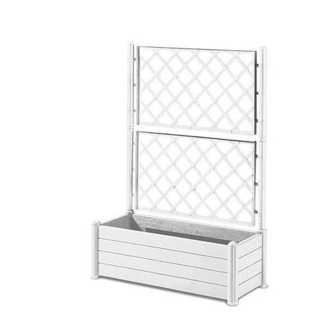 STEFANPLAST Bac a fleur/Jardiniere rectangulaire avec treillis - Finition effet bois - 100 x 43 x H 142 cm - 80 L - Blanc