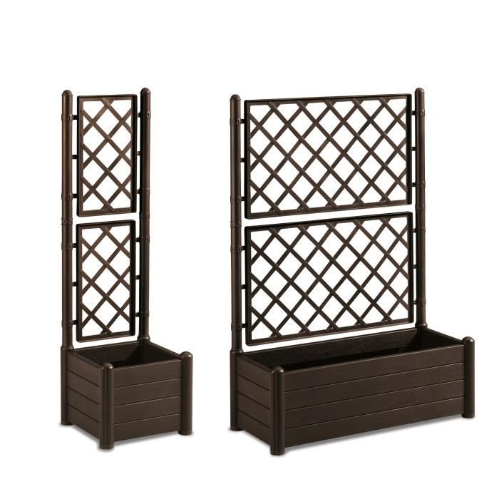 STEFANPLAST bac a fleur/Jardiniere avec treillis - ITALIA FLOWER BOX - Finition effet bois - 100x43xH142 cm - 80 L - Moka