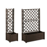 STEFANPLAST bac a fleur/Jardiniere avec treillis - ITALIA FLOWER BOX - Finition effet bois - 100x43xH142 cm - 80 L - Moka