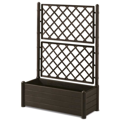 STEFANPLAST bac a fleur/Jardiniere avec treillis - ITALIA FLOWER BOX - Finition effet bois - 100x43xH142 cm - 80 L - Moka