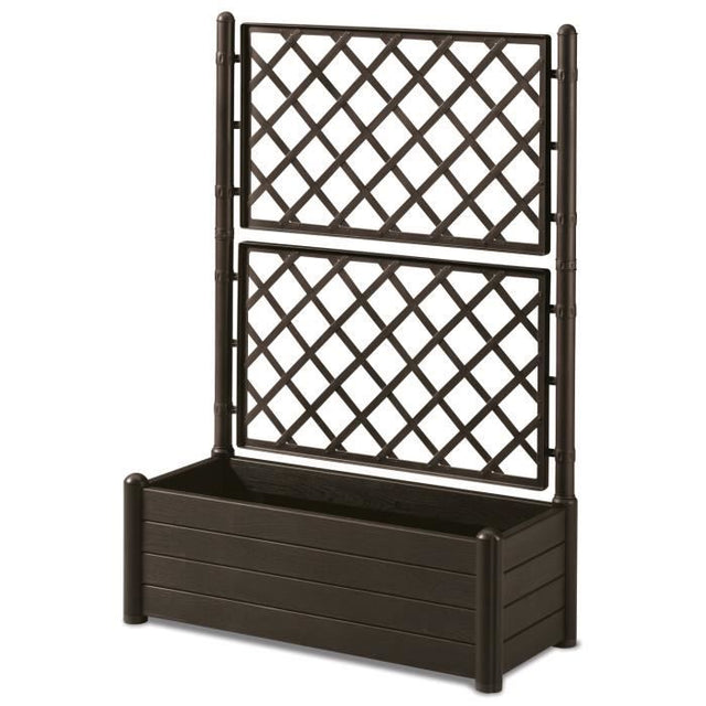 STEFANPLAST bac a fleur/Jardiniere avec treillis - ITALIA FLOWER BOX - Finition effet bois - 100x43xH142 cm - 80 L - Moka