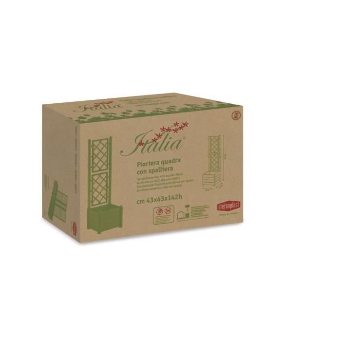 STEFANPLAST Bac a fleur carré ITALIA avec treillis - 30L - Plastique - 43x43x142h cm - Anthracite