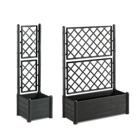 STEFANPLAST Bac a fleur/Jardiniere avec treillis - ITALIA FLOWER BOX - Finition effet bois - 100x43xH142 cm - 80 L - Anthracite