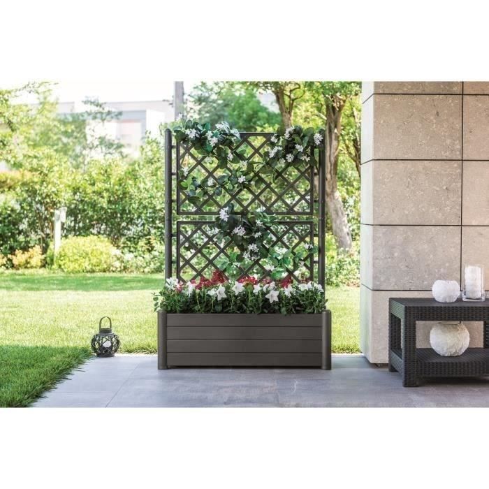 STEFANPLAST Bac a fleur/Jardiniere avec treillis - ITALIA FLOWER BOX - Finition effet bois - 100x43xH142 cm - 80 L  -Anthracite