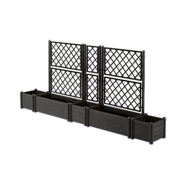 STEFANPLAST Bac a fleur/Jardiniere avec treillis - ITALIA FLOWER BOX - Finition effet bois - 100x43xH142 cm - 80 L  -Anthracite