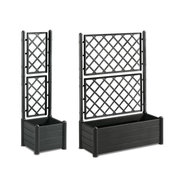 STEFANPLAST Bac a fleur/Jardiniere avec treillis - ITALIA FLOWER BOX - Finition effet bois - 100x43xH142 cm - 80 L  -Anthracite
